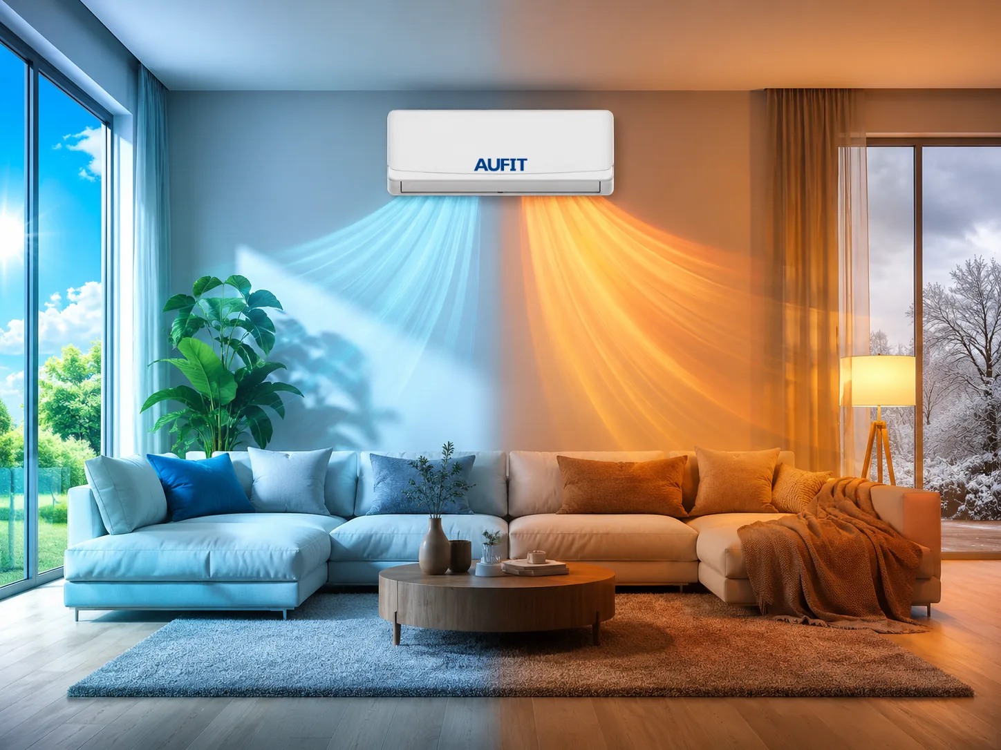 Minisplit AUFIT enfriando en verano y calentando en invierno en una misma sala